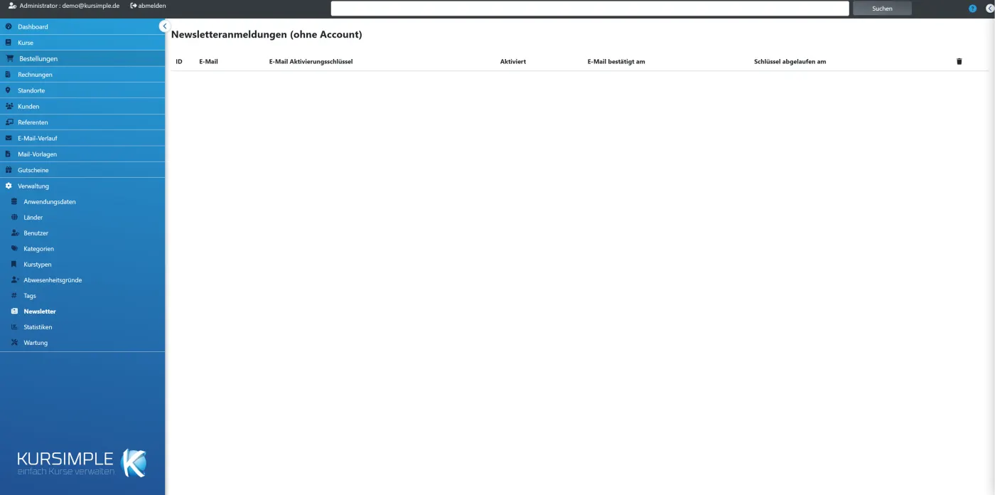 Die Newsletteranmeldungen in Kursimple
